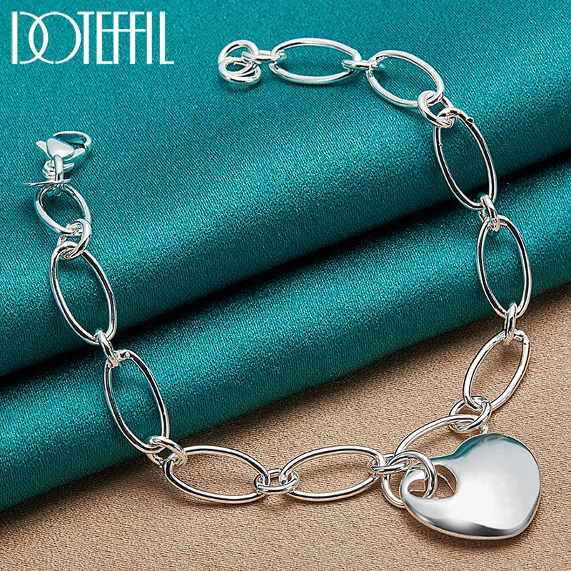 925 Sterling Silver Solid Heart Pendant Bracelet Chain For Woman Jewelry