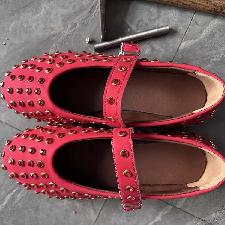 Yyvonne Drill 43 Large Size Water Drill Rivet Single Shoe Belt Buckle Round Head Flat-Bottom Fashion Casual Mary Precious Shoes Women Autumn