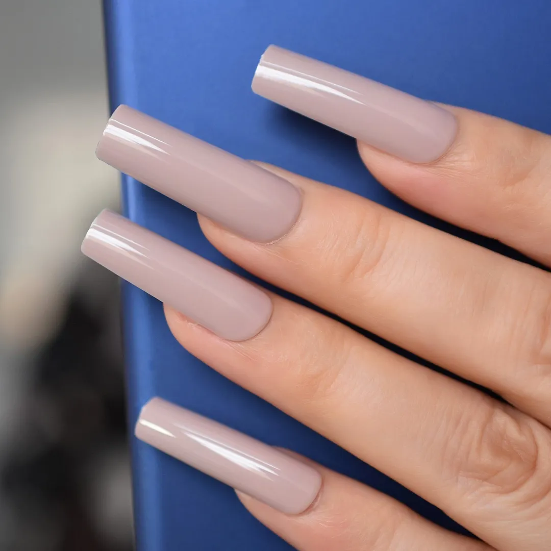 Glossy Pink Nude Fake Nails Extremely Long Square Acrylic Press On Nails Full Cover Gel Nail Art Tools-Nail Inspo
