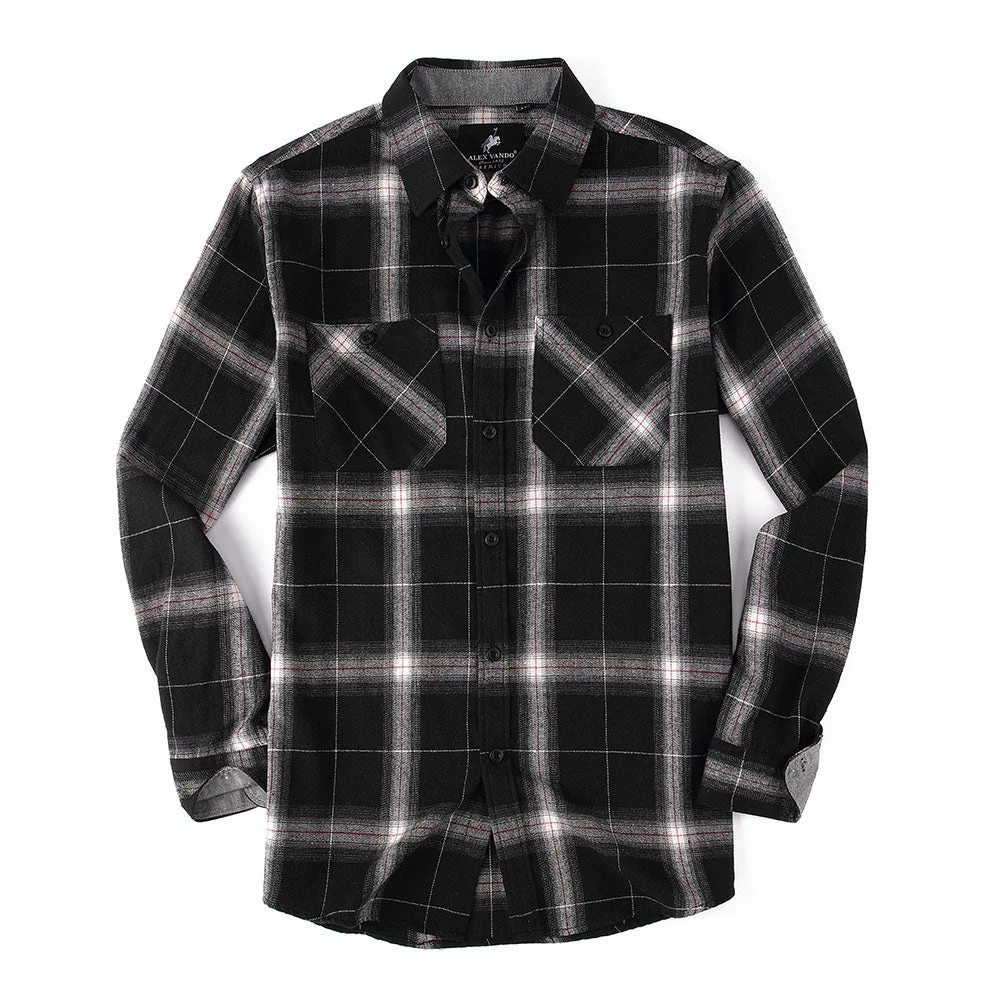 Fashion Button Down Flannel Shirt Black/White