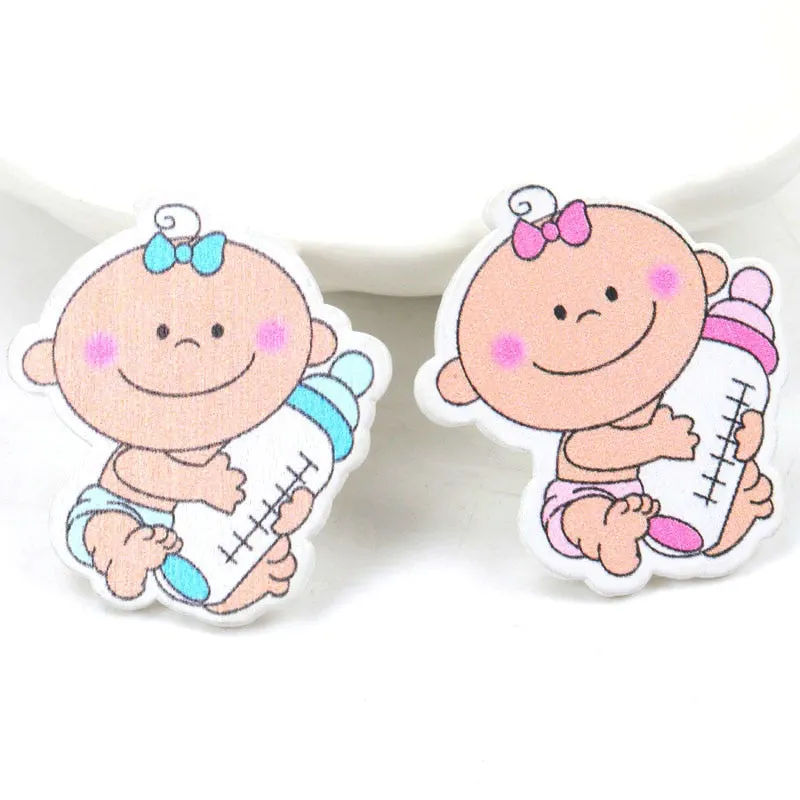 Blue/Pink Baby Series Pattern Scrapbooking Craft DIY Wood For Handmade Sewing Home Kids Birthdays Party Decorations 20pcs 35mm