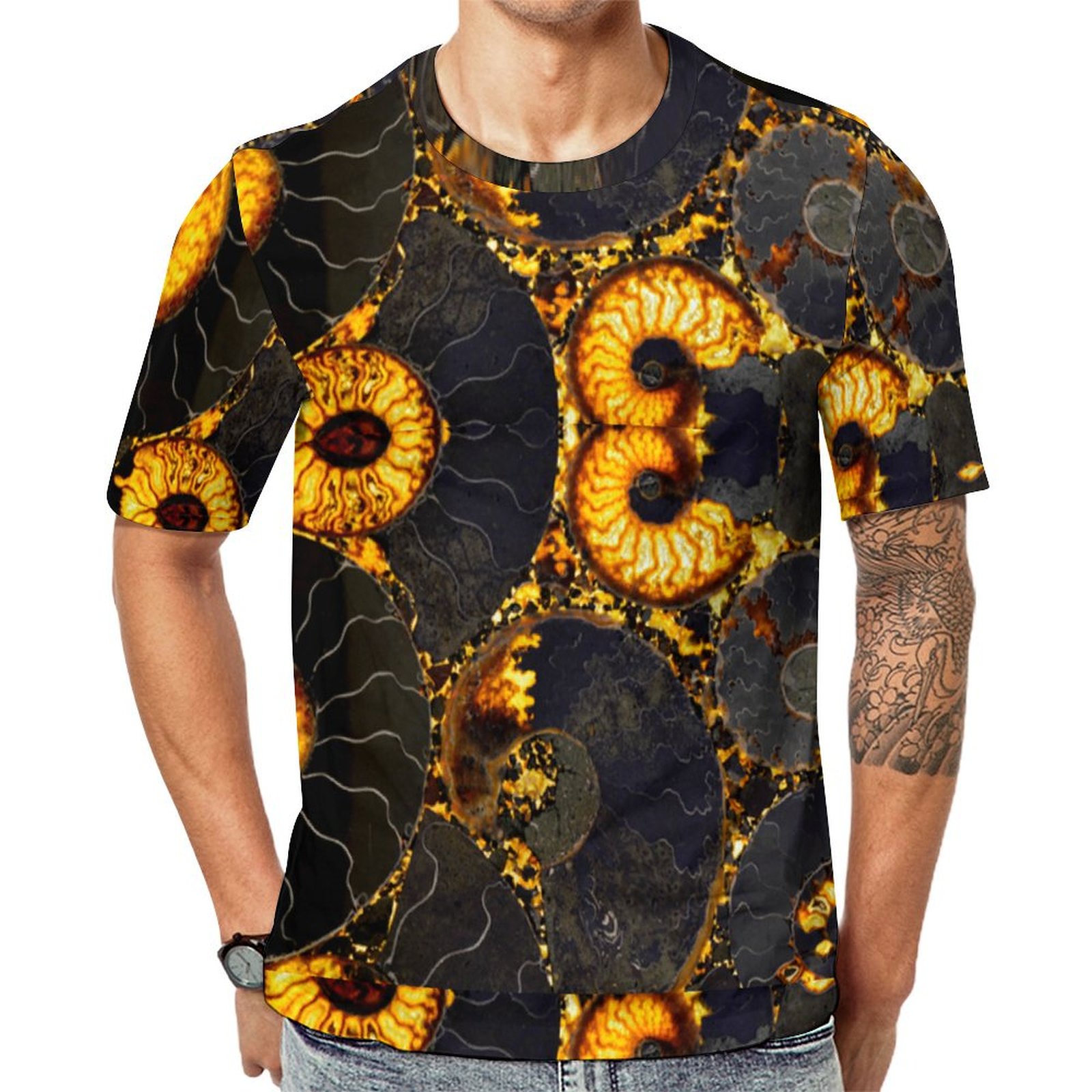 Golden Amber Nautilus Shell Short Sleeve Print Unisex Tshirt Summer Casual Tees for Men and Women Coolcoshirts