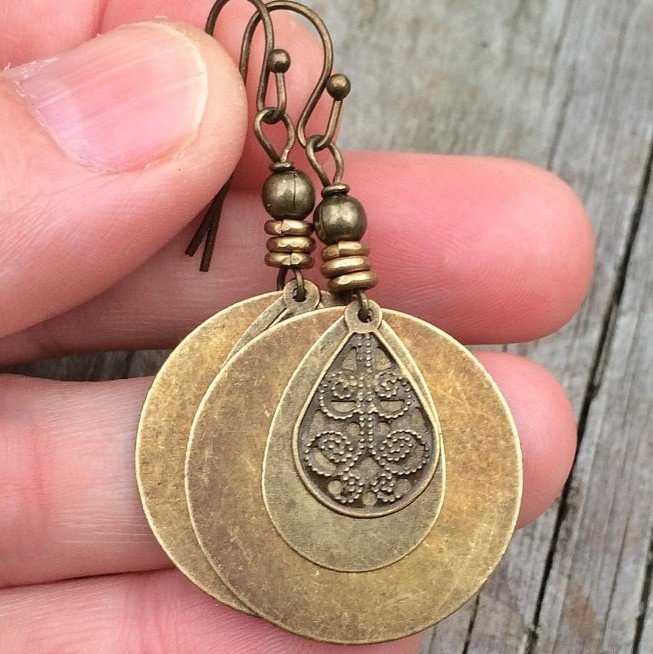 Bronze Circle Carved Earrings