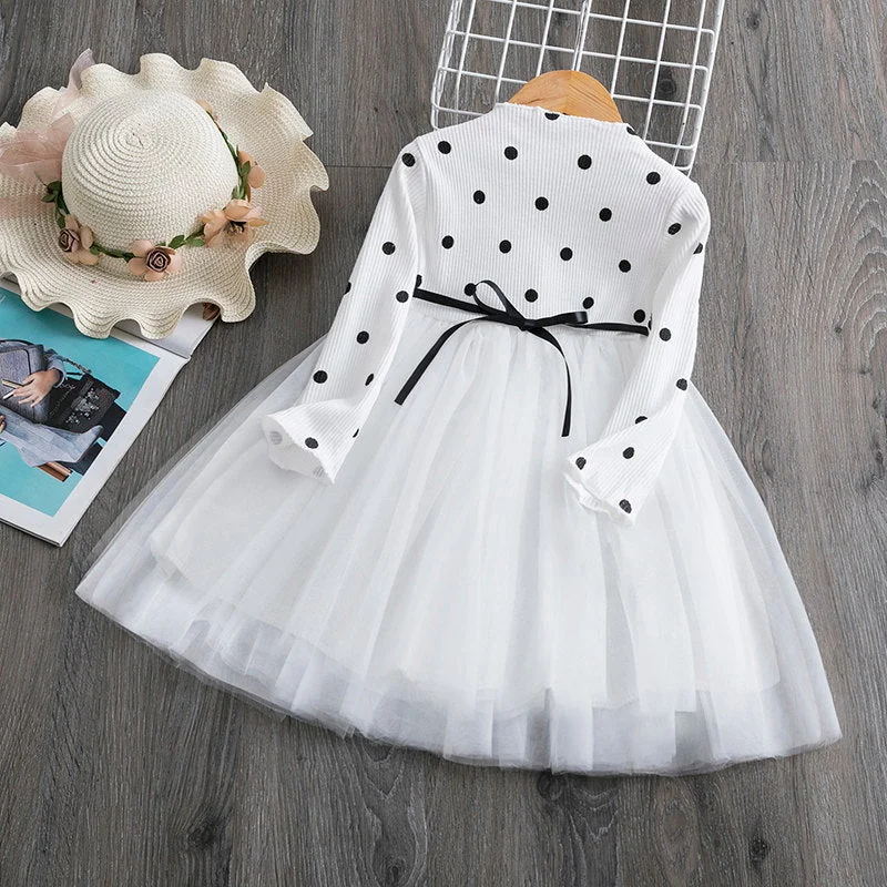 Autumn Long Sleeves Toddler Baby Girl  Dress Kids Baby Girls Tutu Casaul Outfits Dots Children Clothes 1 2 3 4 5 Years Vestidos