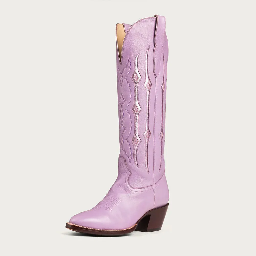 Purple Almond Toe Chunky Heel Stitching Cowboy Boots for Women