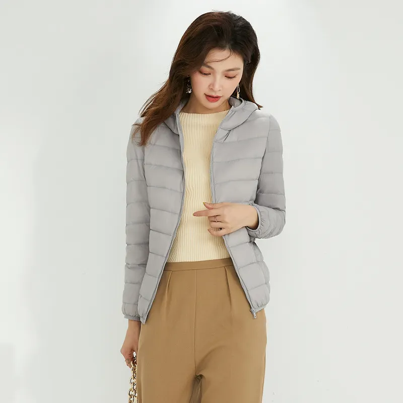 Uveng 2024 New Down Jacket Female Light Short Hooded Korean Version Large Size Slim Warm White Duck Down Pure Color Coat Tide