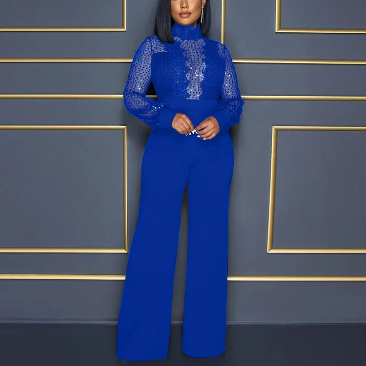 Elegant Jumpsuits Women 2023 Female High Quality Autumn Fall Full Sleeve High Waisted Transparent Luxury Evening Party Overalls QueenFunky