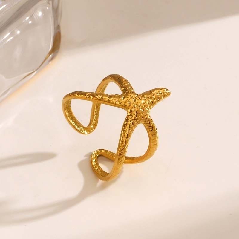 Beach Starfish 304 Stainless Steel 18K Gold Plated Plating Open Rings