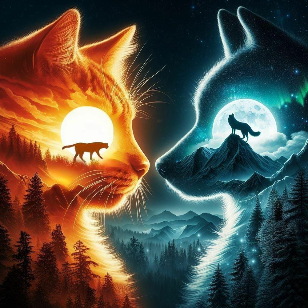 Wolf And Cat 40*40cm(canvas) full round drill diamond painting