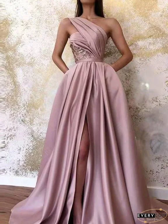 Dresses One Shoulder Sleeveless Slit Dress for Women