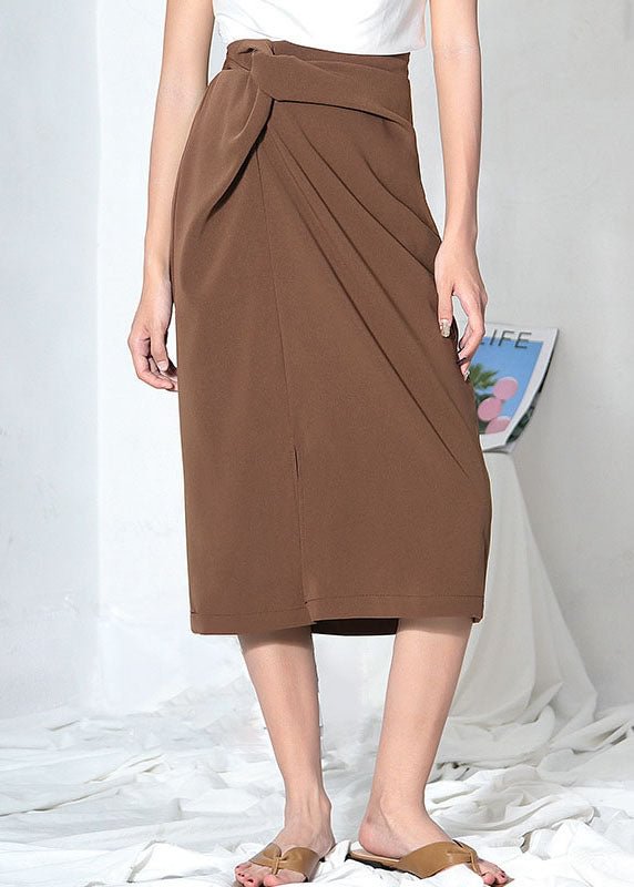 Bohemian Brown High Waist side open Asymmetrical design  Skirts CK379- Fabulory