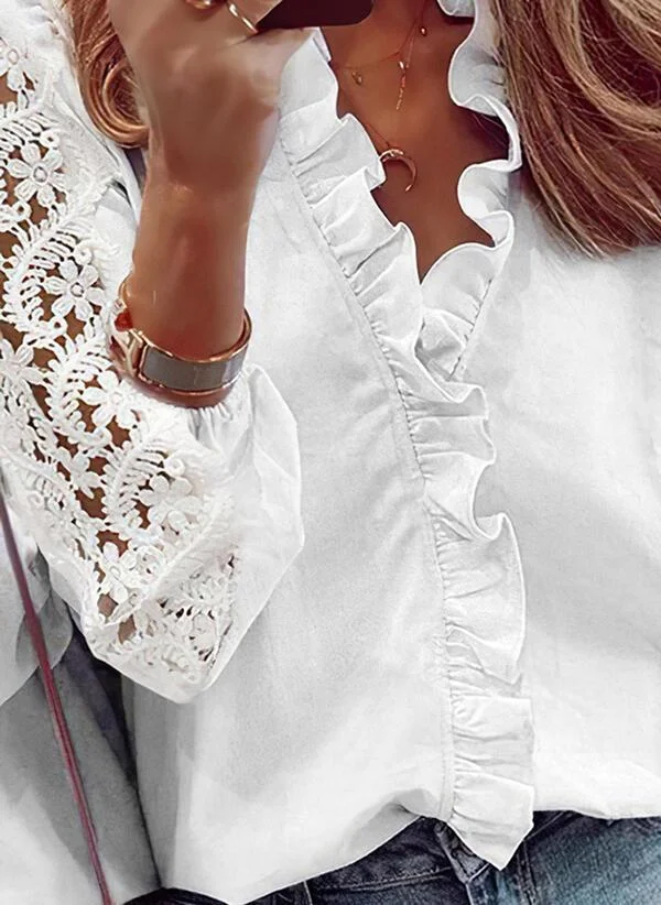 White lace long-sleeved fashion solid color shirt