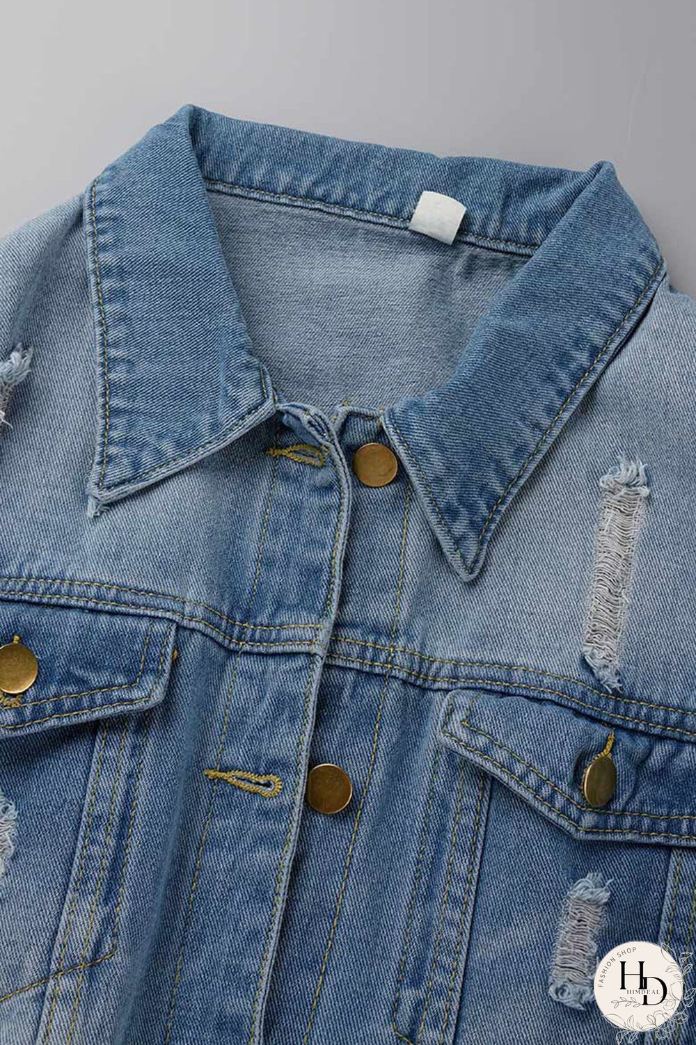 Deep Blue Casual Solid Ripped Patchwork Turndown Collar Long Sleeve Regular Denim Jacket
