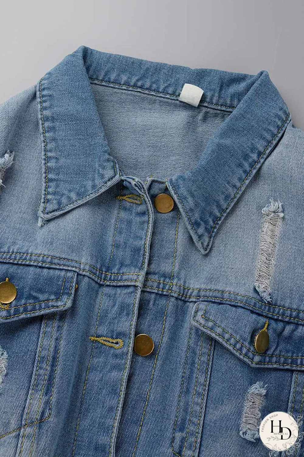 Deep Blue Casual Solid Ripped Patchwork Turndown Collar Long Sleeve Regular Denim Jacket