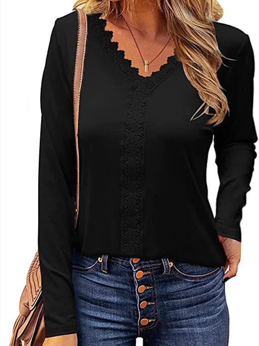 Women's Lace V-neck Fashion Long-Sleeve Top