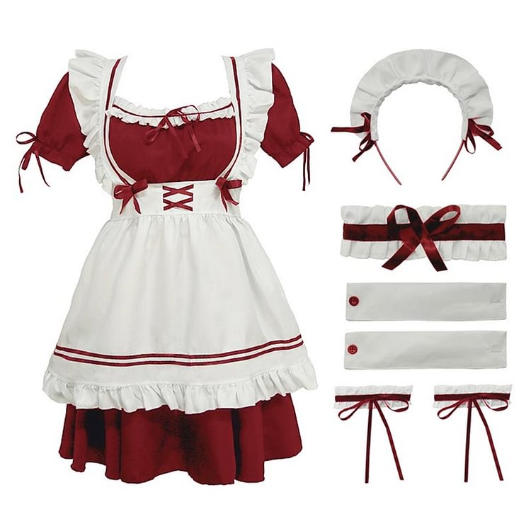 Lolita Seven Piece Ruffled Maid Dress  - Modakawa
