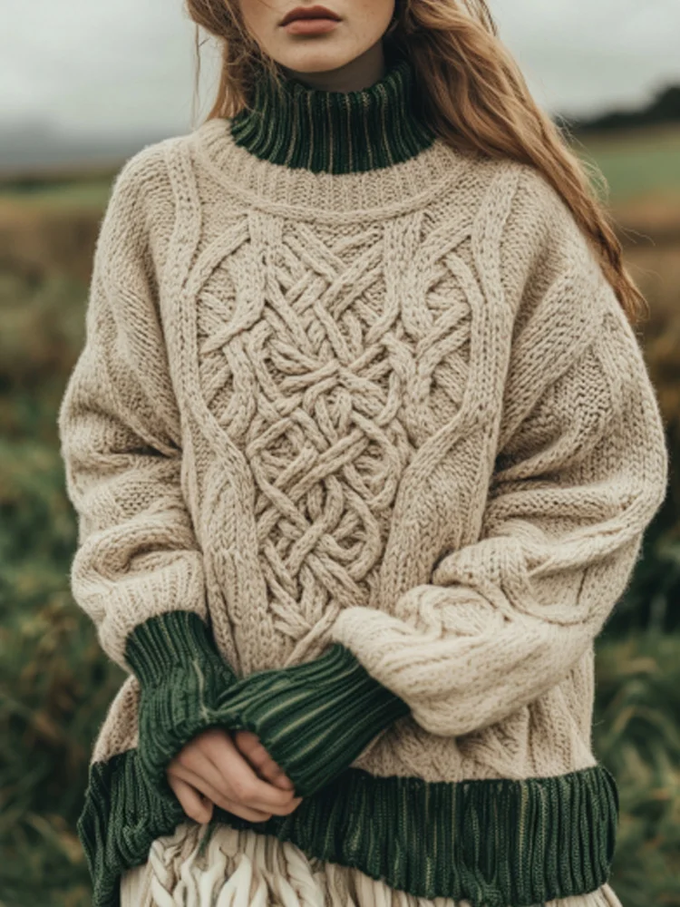 VChics Women's Retro Irish Celtic Knot Cozy Knit Sweater