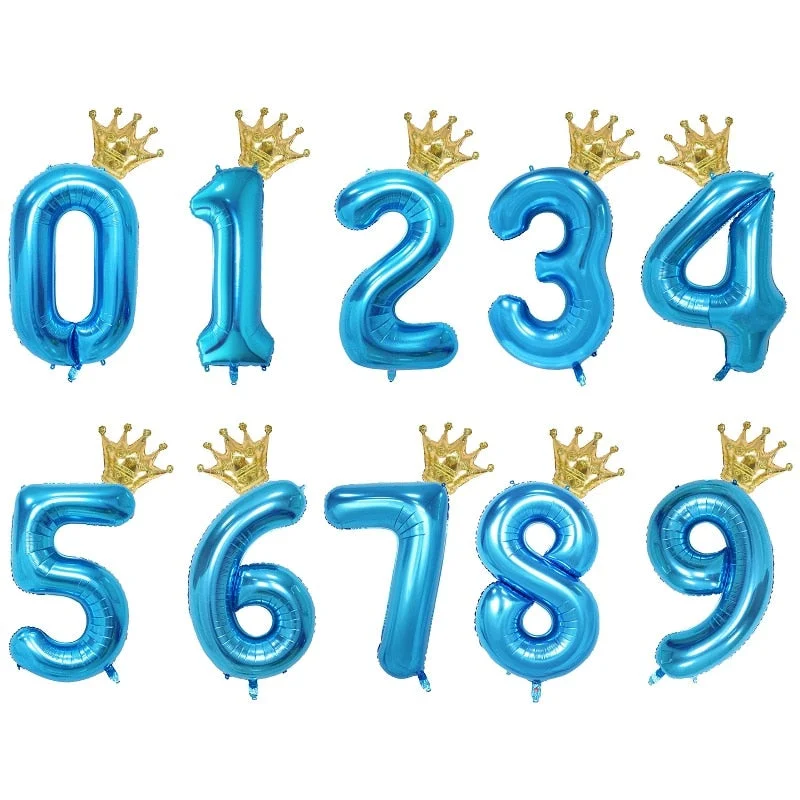 2pcs 32inch Rainbow Number Foil Balloons with Crown for Kids Boy Girl 1st Birthday Party Decorations Rose Gold Figures Globos