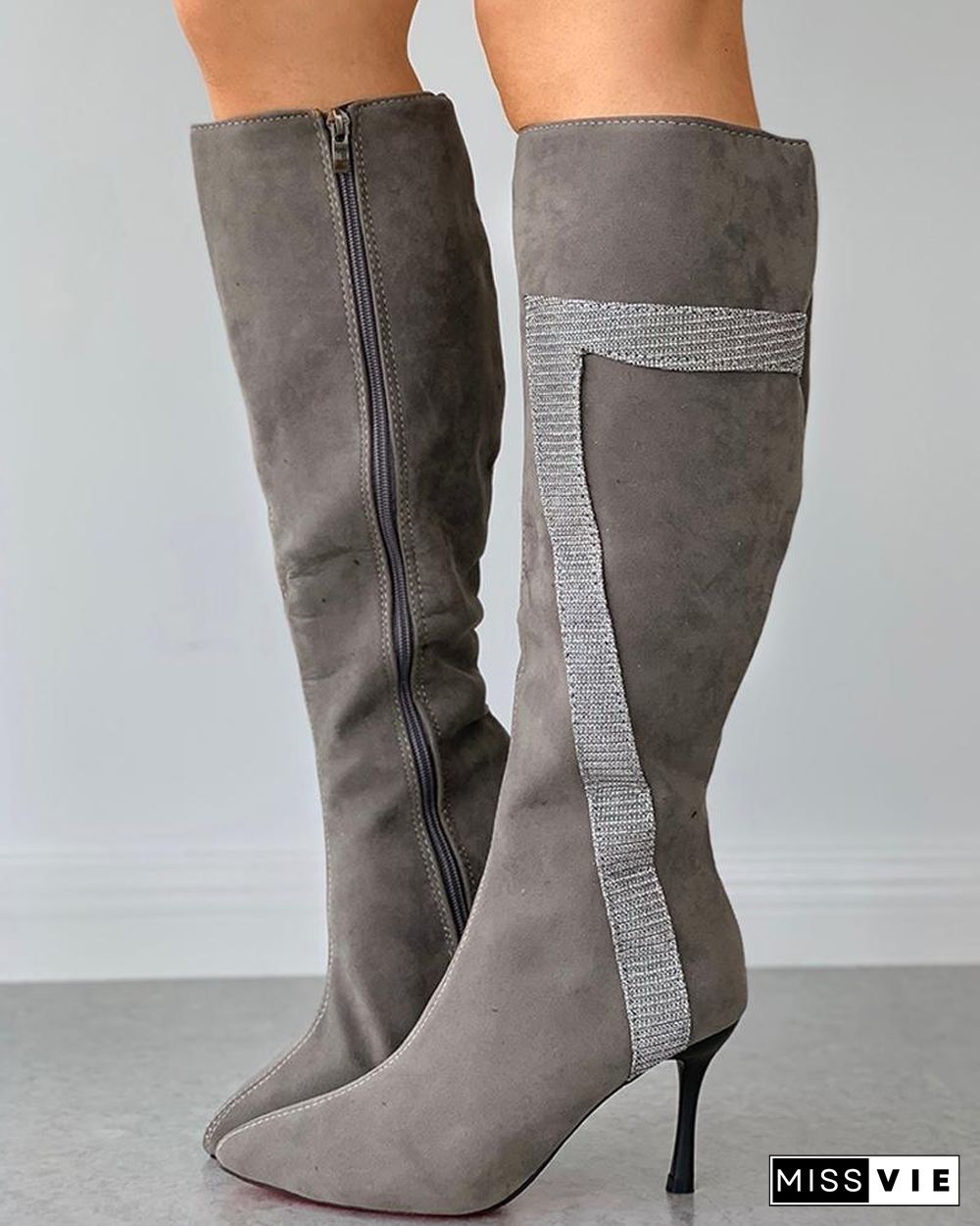Pointed Toe Zipper Design Stiletto Heeled Boots
