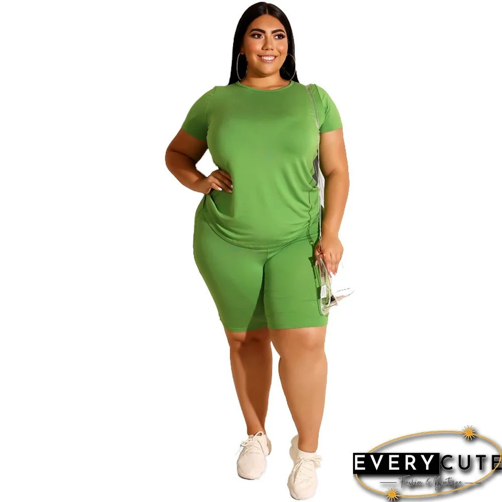 Green Short Sleeve Plus Size Pajama Set