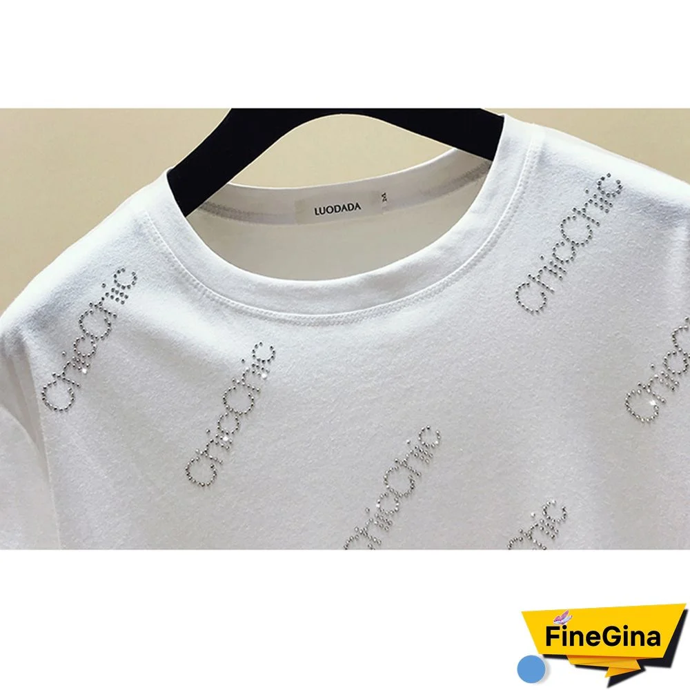 Diamonds T Shirt Letter T-Shirt Women Clothes Short Sleeve Summer Womens Tops Cotton Korean Fashion Tshirt Vetement Femme