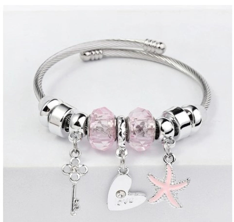 Elegant Heart Shape Butterfly Stainless Steel Asymmetrical Plating Bangle