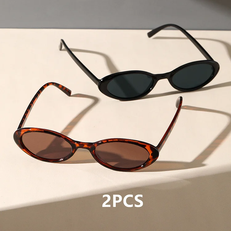 Galagalafood 2PCS/Set Women Retro Oval Sunglasses Mirrored Sports Glasses Small Frame UV400 Shades Eyewear Men Fashion Driving Goggles