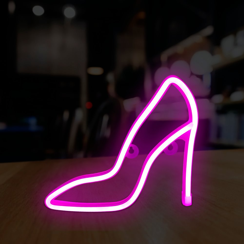 High Heel LED Neon Lights Colorful Sign Night Lamps Festival Decor (Pink)