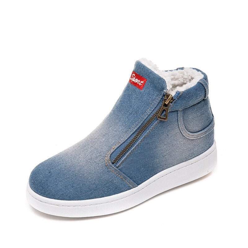 Winter Boots Women Denim Snow Boots Platform Warm Fleeces High Top Ankle Boots For Women Flat Casual Shoes zapatos de mujer