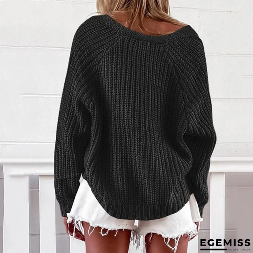 Autumn Winter Sweater V-Neck Long Sleeve Cardigan Casual Solid Color Sweater | EGEMISS