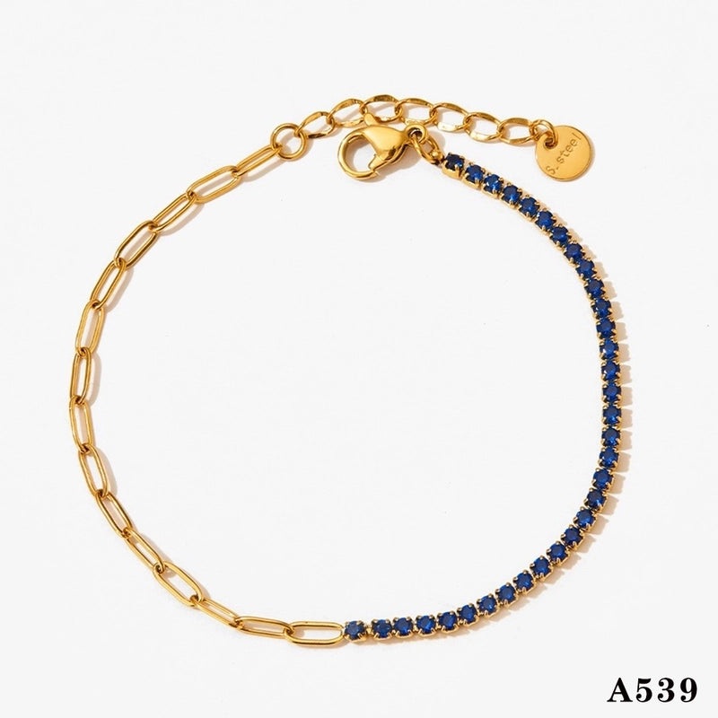 Modern Style Artistic Geometric 304 Stainless Steel Zircon 16K Gold Plated White Gold Plated Gold Plated Inlay Bracelets Anklet