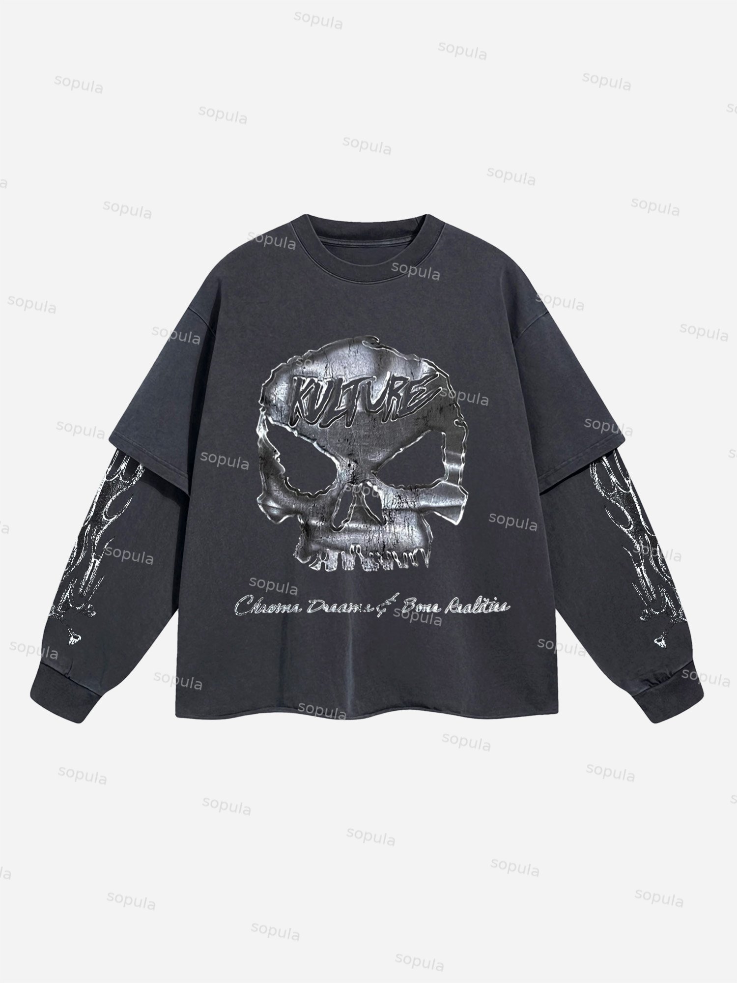 Sopula Dreams & Bone Pradise Print Double Layer Washed T-Shirt - SOPULA