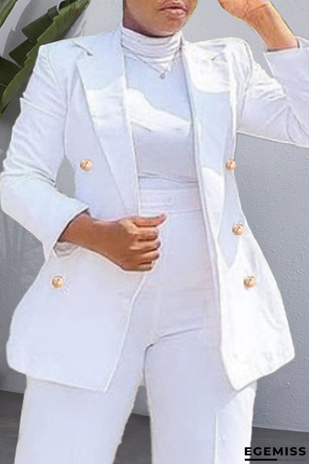 White Fashion Casual Solid Patchwork Buttons Turndown Collar Outerwear | EGEMISS