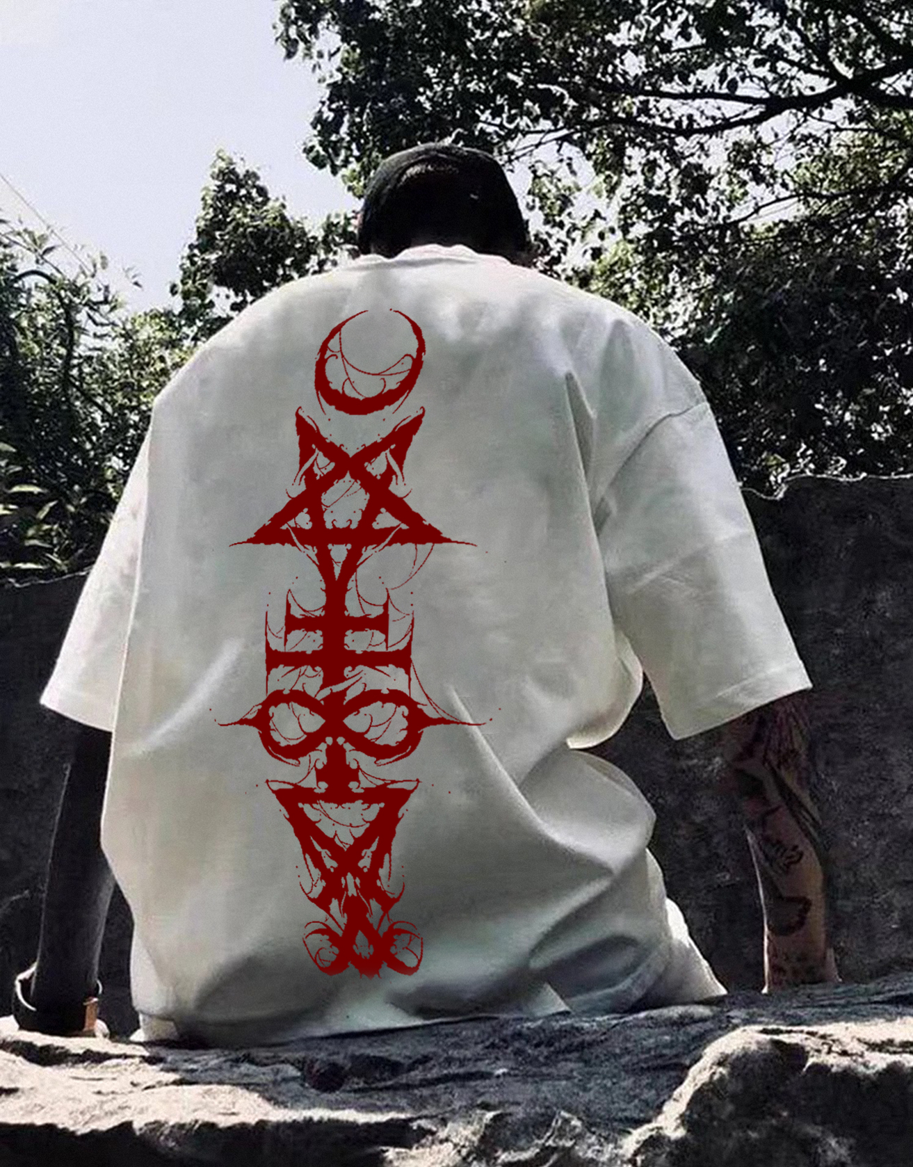 Satan Spell Totem Wizard Print T-shirt Techwear Shop