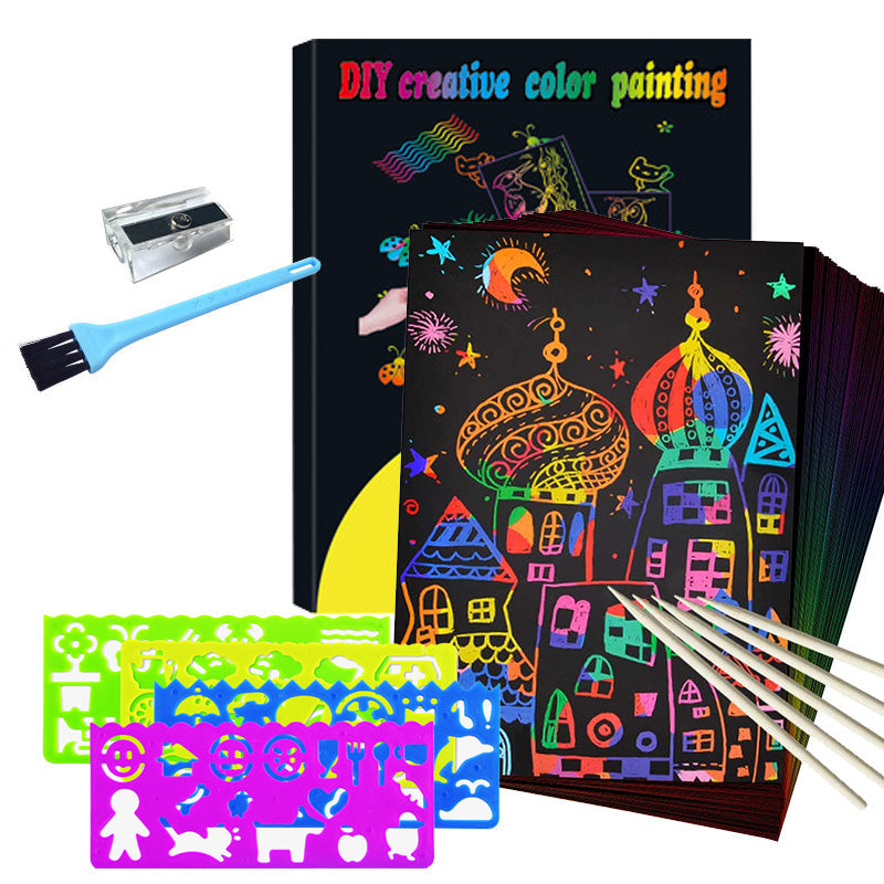 Kit De 35 Cartes à Gratter Arc-en-ciel Pour Enfants - Avec Pinceaux Aquarelle - Activité Créative Et Cadeau Amusant