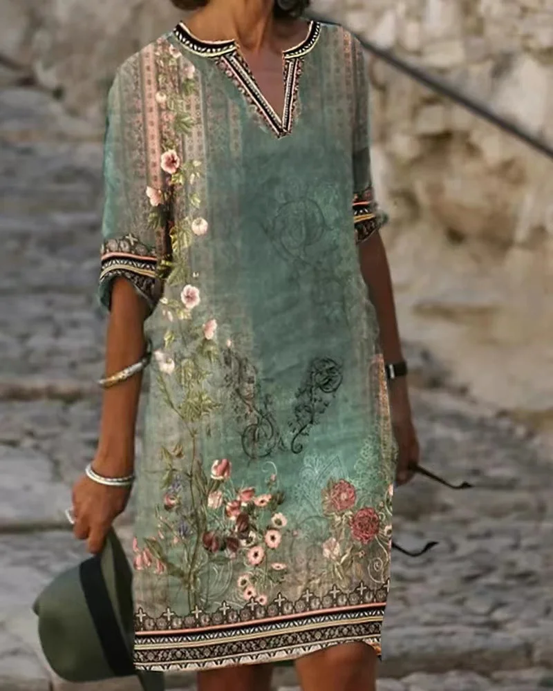 Ethnic Retro V-neck Dress