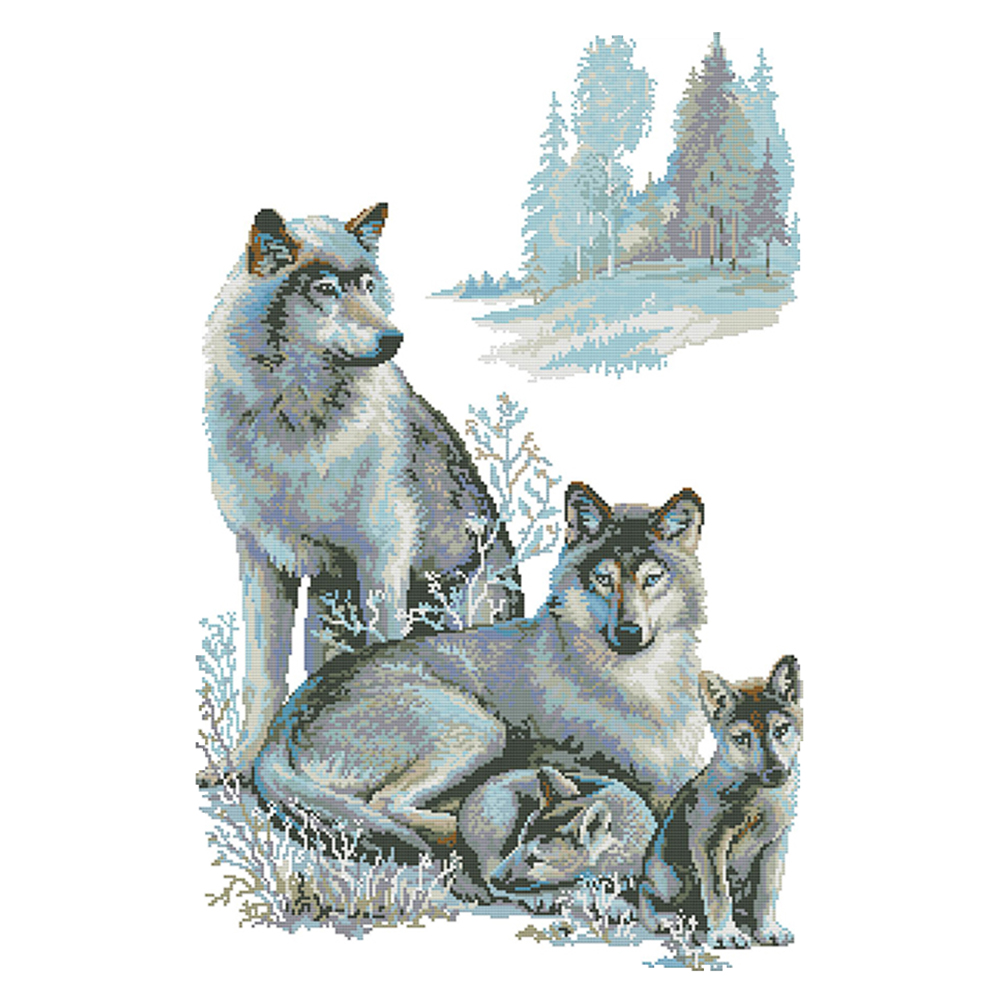 

Wolf Family - 11CT Stamped Cross Stitch - 57*81CM (Big Size), 501 Original
