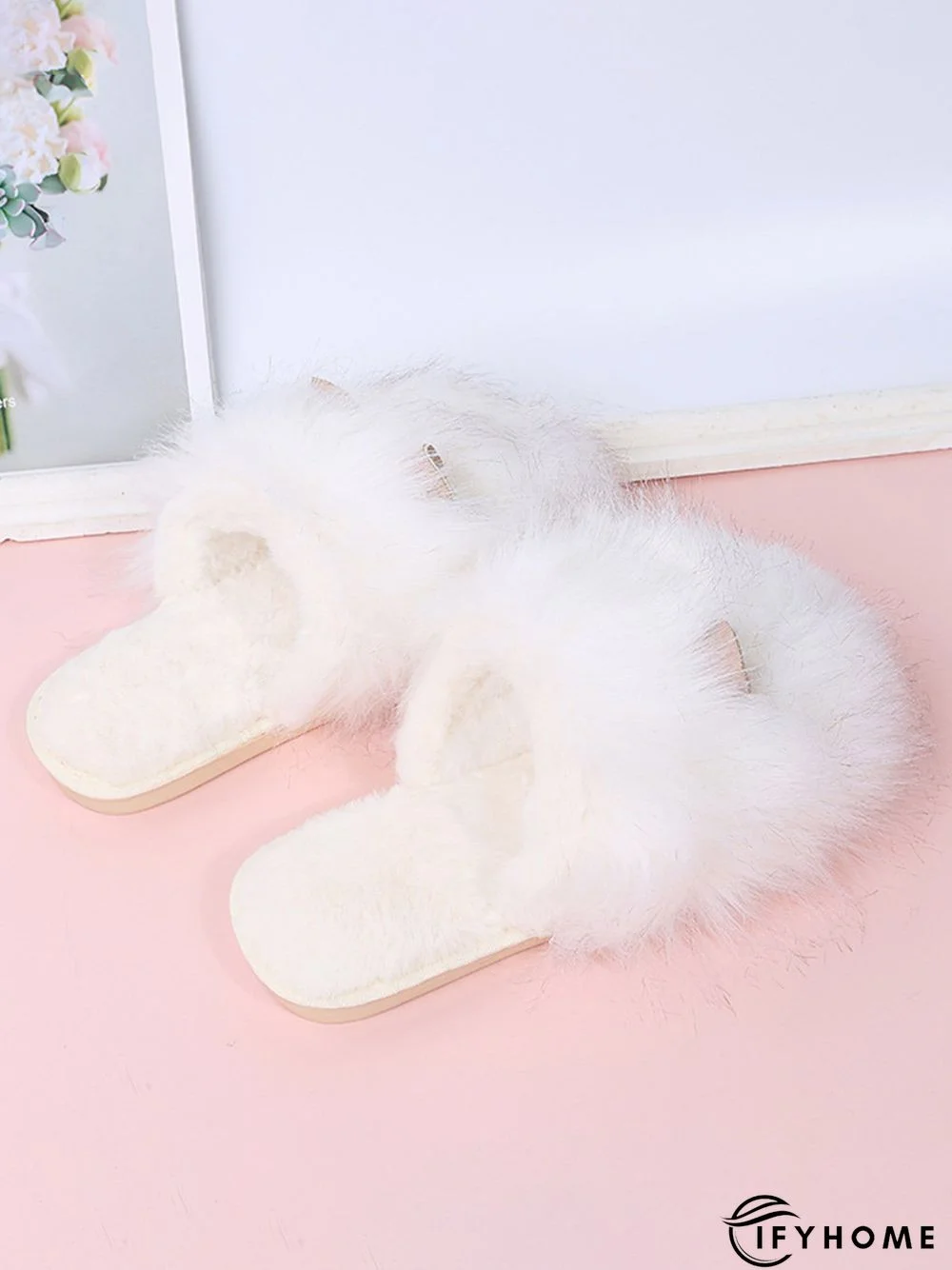 Cute Cat Ears Mohair Warm Fleece Indoor Slippers | IFYHOME