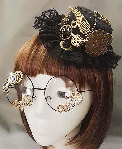 Punk Novelties Steampunk Victorian Gears Mini Top Hat Costume Hair Accessory Handmade With Steam Punk Gear Glasses Novameme