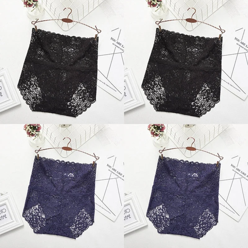 M-XXXL Women High Waist Lace Panties Sexy Underwear Women  Floral Transparent Lingerie Female Briefs Underpants Plus Size Pantys