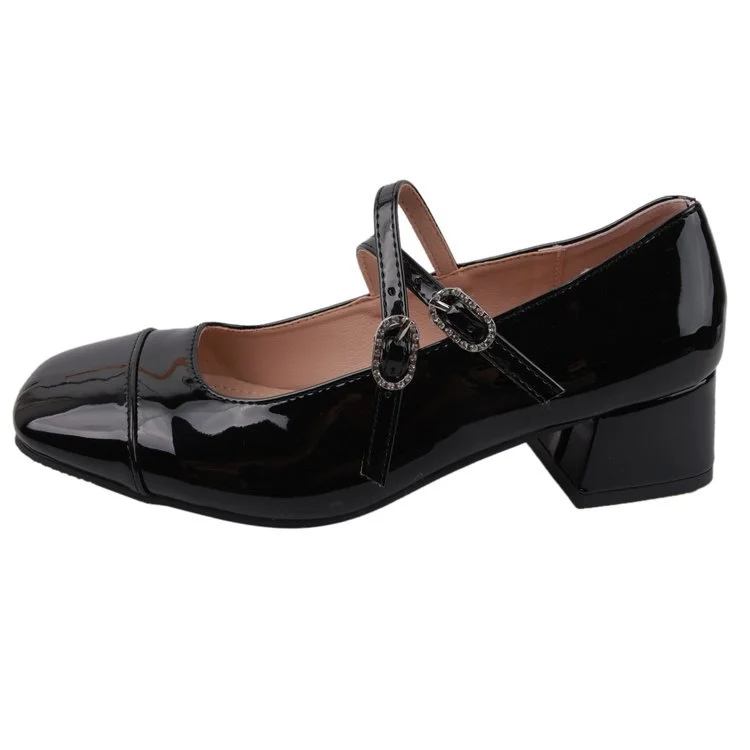 Yyvonne Retro Silver Single-Shoe Women's Coarse Heel 2025 Spring Square Head Light Word With Buckle College Style Mary Jane Shoes