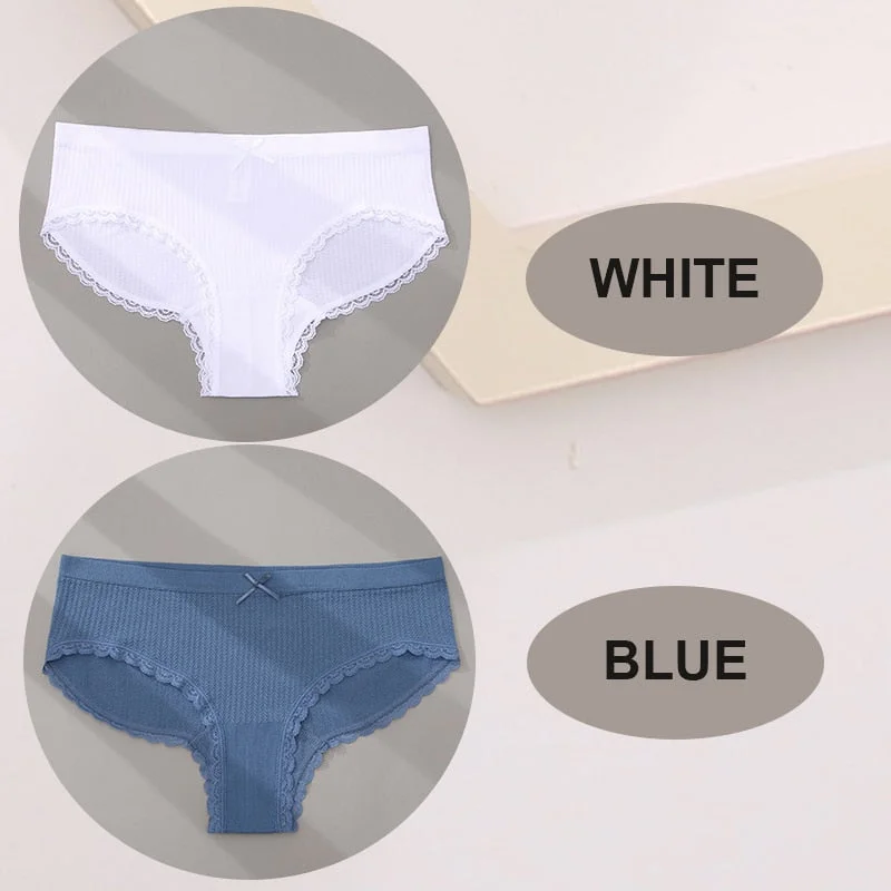 FINETOO 2PCS/Set M-2XL Women Seamless Sexy Panties Cute Bownot 6 Solid Color Girl Underwear Briefs Lingerie Underpant Lace Panty