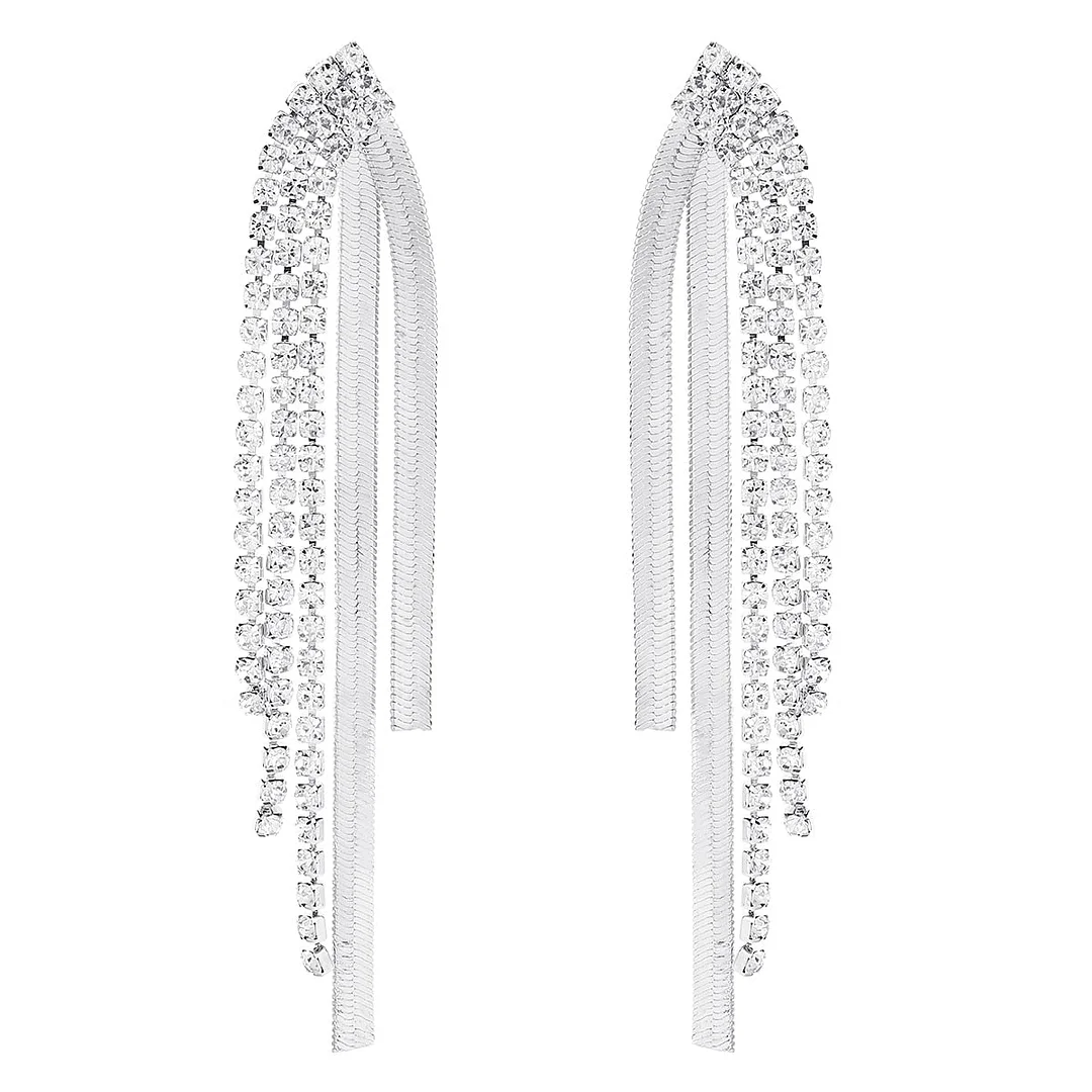 Dvacaman New Shiny Rhinestone Earrings Tassel Drop Earrings For Women Luxury Jewelry Long Dangle Earrings 2022 Party Accessories