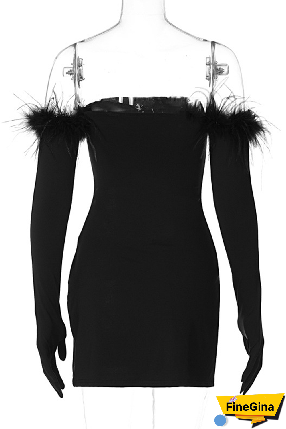 Black Sexy Solid Tassel Strapless Pencil Skirt Dresses