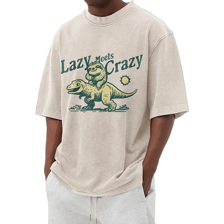 Funny and cute pattern washed T-shirt 009