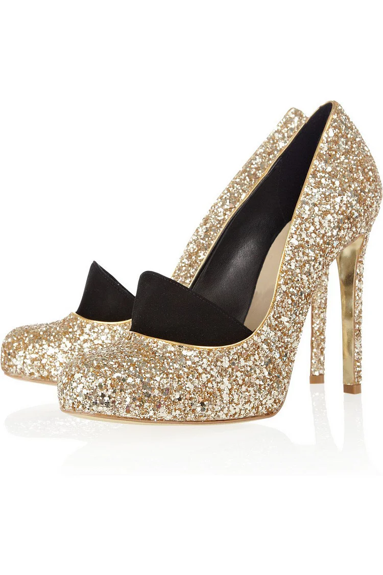 Women's Golden Sparkly Stiletto Heel Wedding Shoes |FSJ Shoes