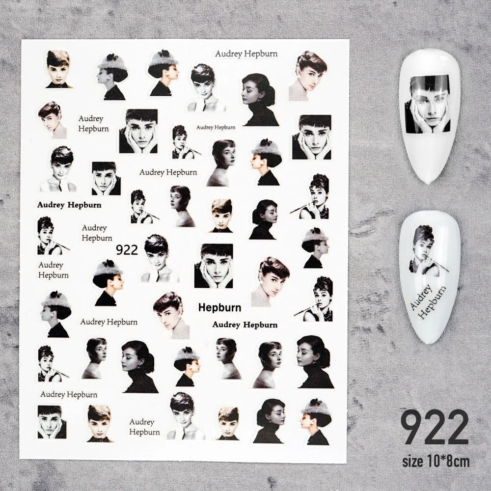 Nail Art Sticker water decal decorations Beauty Woman Marilyn Monroe Audrey Hepburn DIY Watermark Decals Nail Art Sticker