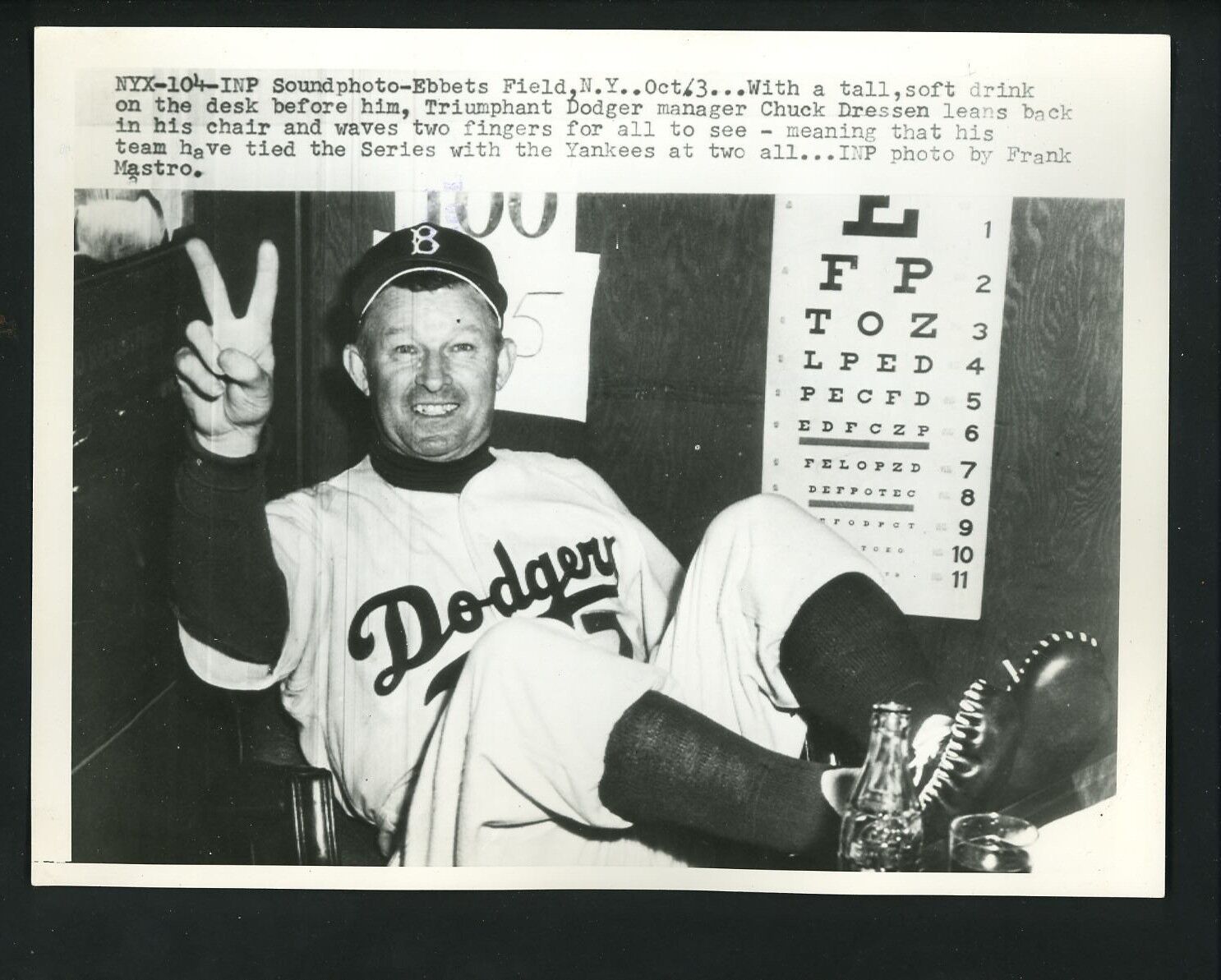 Chuck Dressen Game 4 1953 World Series Press Photo Poster painting Brooklyn Dodgers win