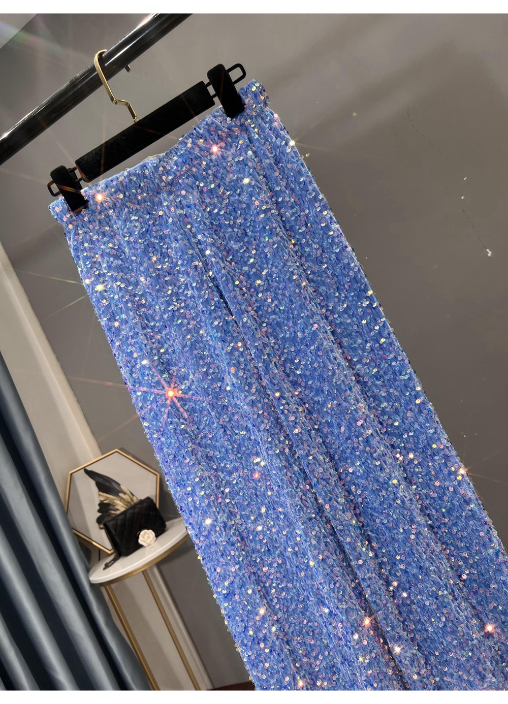 Ootddress Casual Sequin For Women Straight Legg Trousers High Waist Glitter Streetwear Fashion Solid Slim Wide Leg Women's Y2K Pants
