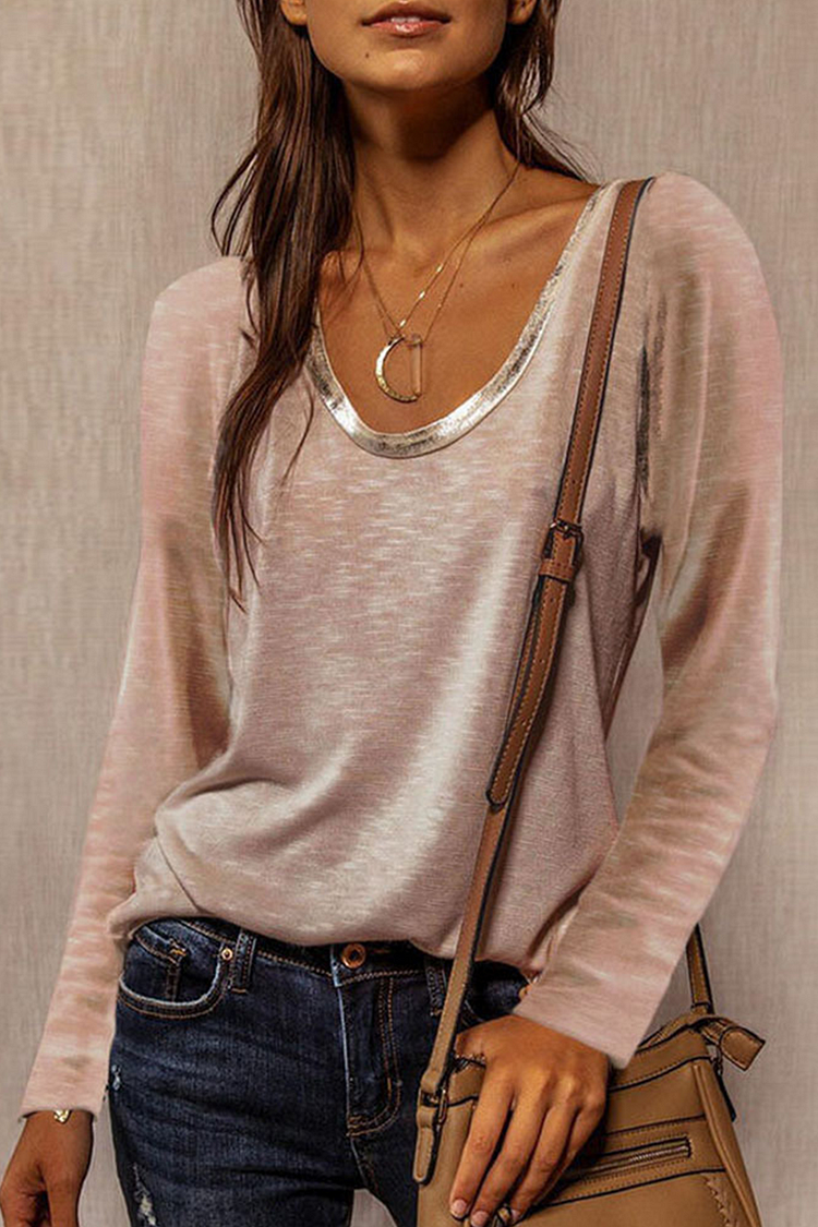 Casual Patchwork Contrast O Neck Tops(3 Colors) - Life is Beautiful for You - SheChoic